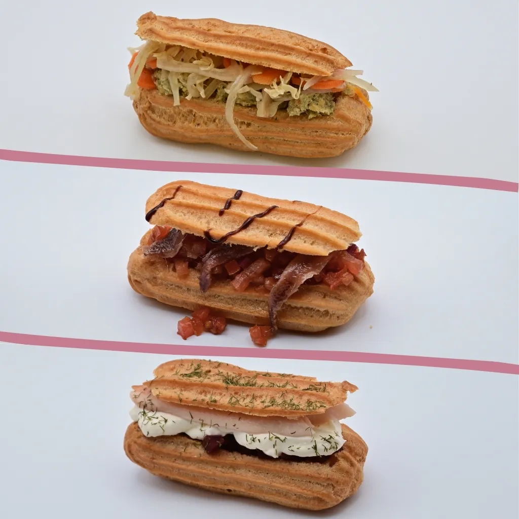 3 x Falafel-opgelegde groenten & 3 x Bruschetta-kappertjes & 3 x Forel-appel-rode biet