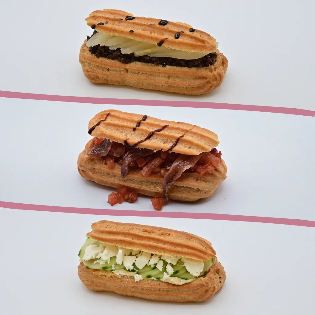 3 x Blood pudding-pear & 4 x Bruschetta-anchovy & 3 x Hummus-feta-cucumber